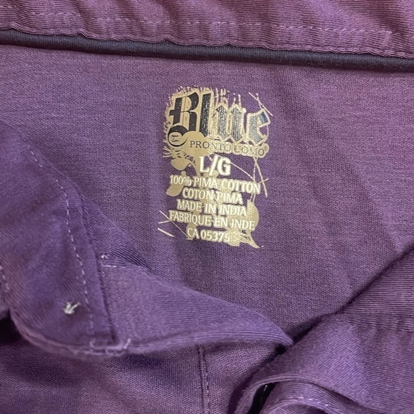 Blue by Pronto Uomo L purple long sleeve Pima cotton button up polo shirt - Picture 2 of 5